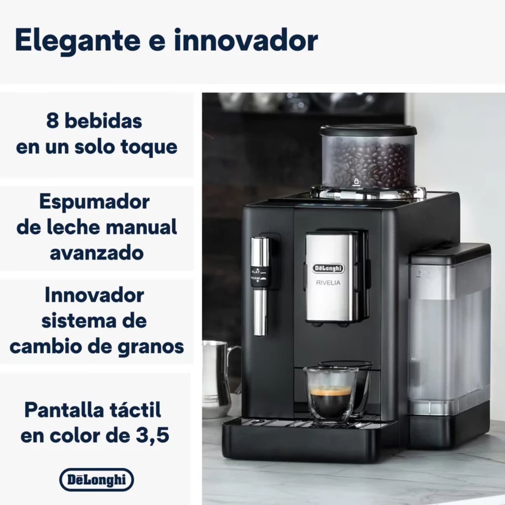 DeLonghi Rivelia EXAM440.35.B preta e prata com ecrã tátil 3,5, bico duplo para dois espressos, vaporizador de leite lateral e 19 bar de pressão - Item9