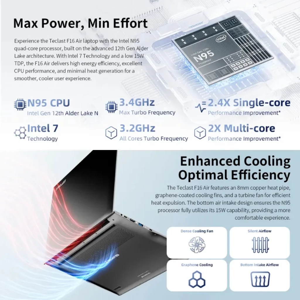 Portátil Teclast F16 Air plateado, pantalla 16,1 pulgadas con marcos finos, teclado negro de tamaño completo y touchpad amplio, diseño delgado y moderno - Ítem4