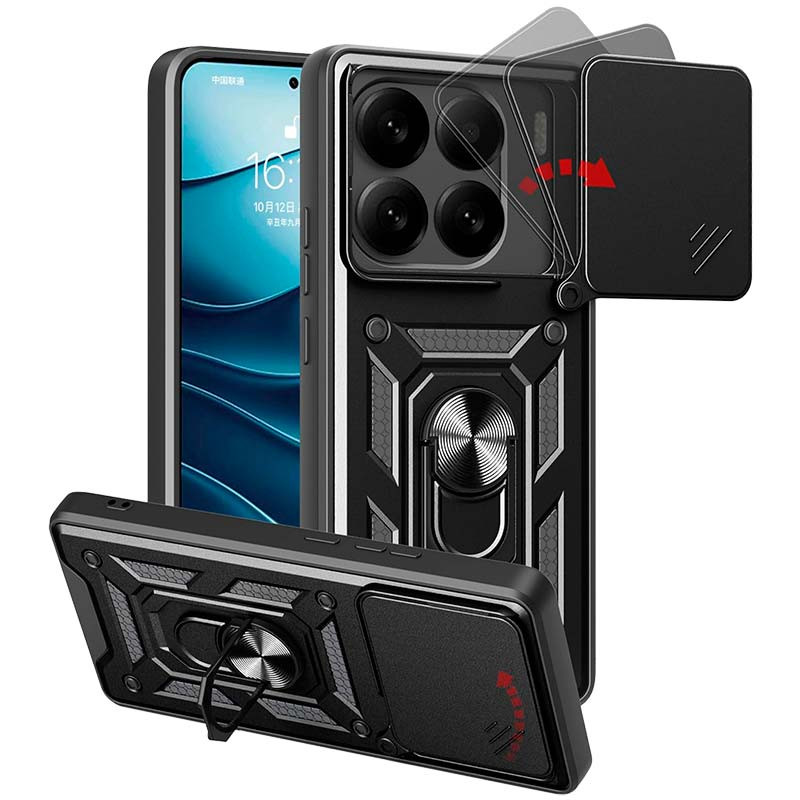 Coque d'armure militaire pour Xiaomi 15 5G avec protection de l'appareil photo, support métallique et anneau Noir - Ítem
