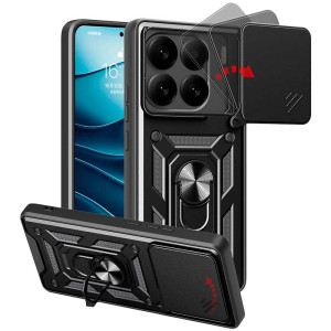 Funda Armadura Militar para Xiaomi 15 Pro 5G con Protección de Cámara, Soporte Metálico y Anillo Negro