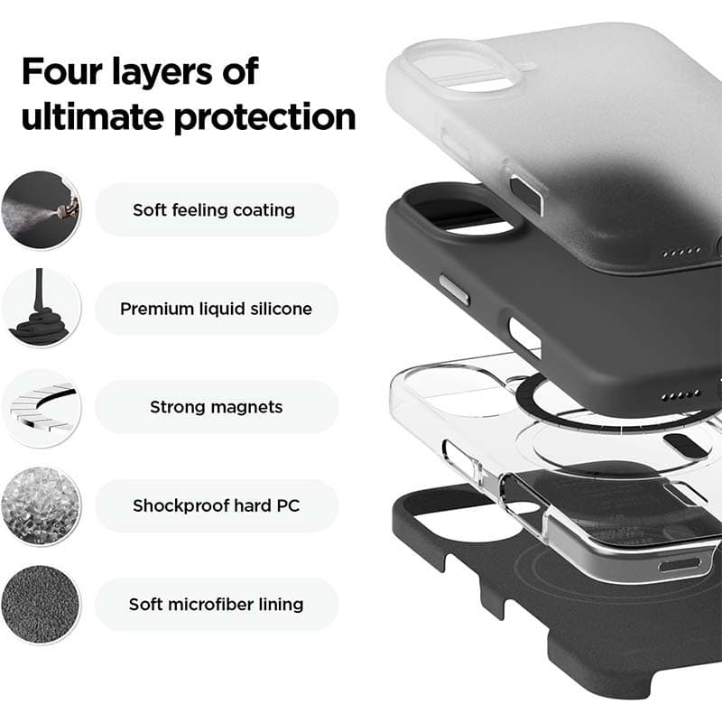 Capa macia preta para iPhone 16 compatível com Magsafe - revestimentos e materiais