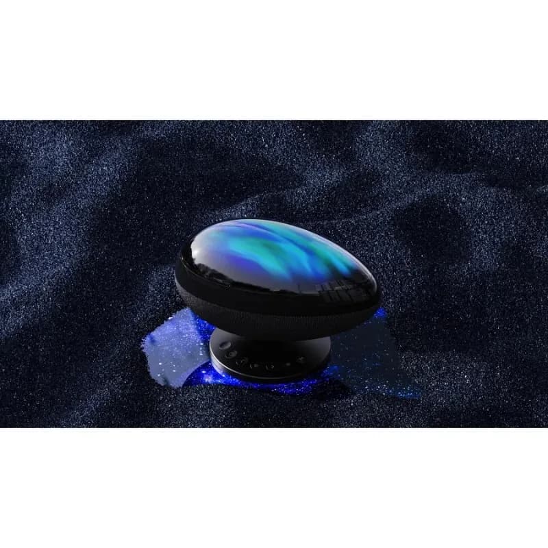 Projetor de luz Wanbo EVA Galaxy Light em formato oval preto, com topo translúcido azulado e base compacta, cria efeito de galáxia luminosa sobre