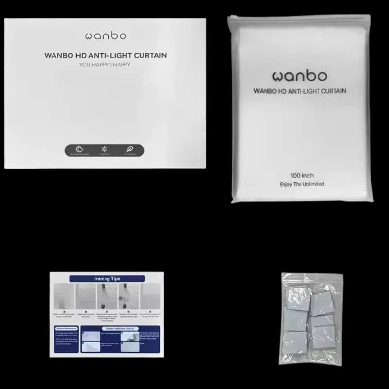 Wanbo Écran de projection anti-lumière HD 100 pouces 16:9, surface blanche mate, pliable et portable, compatible 3D 4K, avec accessoires de fixation