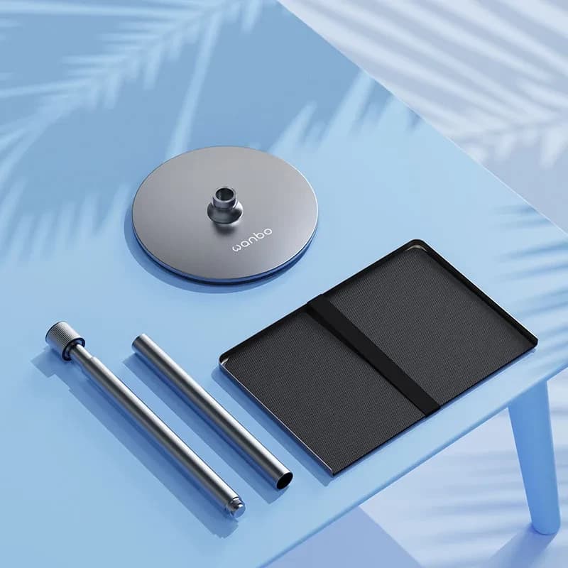 Wanbo Floor Stand Pro - Base estable para Proyectores: base metálica circular con rótula, dos tubos ajustables y funda negra, diseño minimalista en aluminio