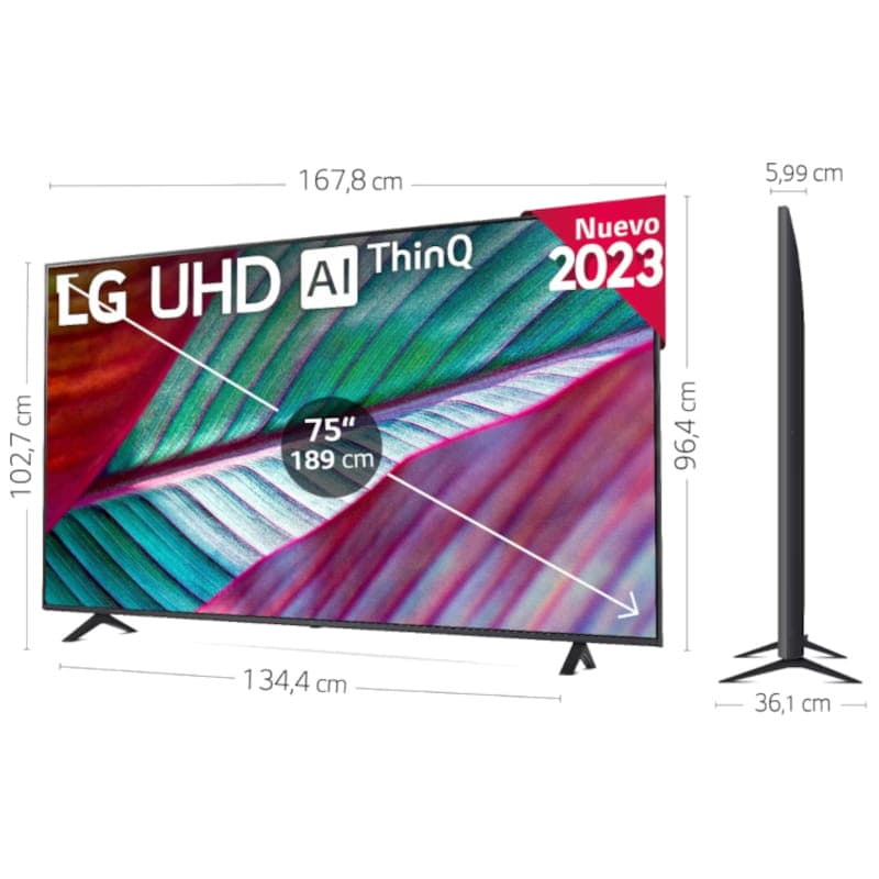 Dimensions du téléviseur intelligent LG 75UR75006LK 75 4K Ultra HD Wifi