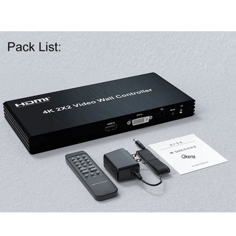 Rullz Qkens - Processador de vídeo wall HDMI DVI 2x2 conteúdo da embalagem