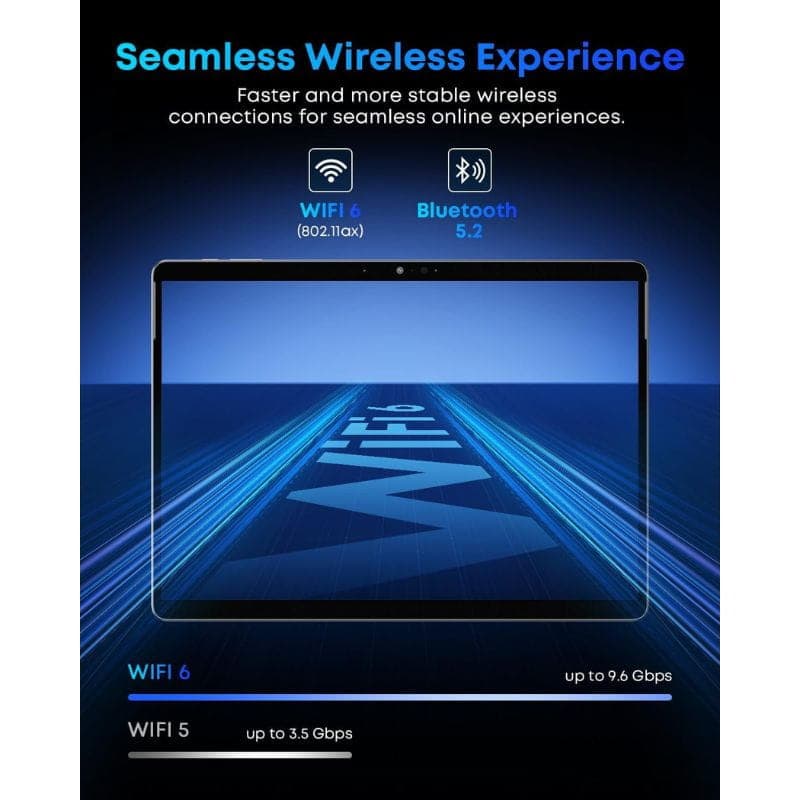Tablet Chuwi Hi10 Max gris con pantalla 12.96, destaca conectividad WiFi 6 y Bluetooth 5.2, diseño delgado con biseles finos y funda soporte incluida