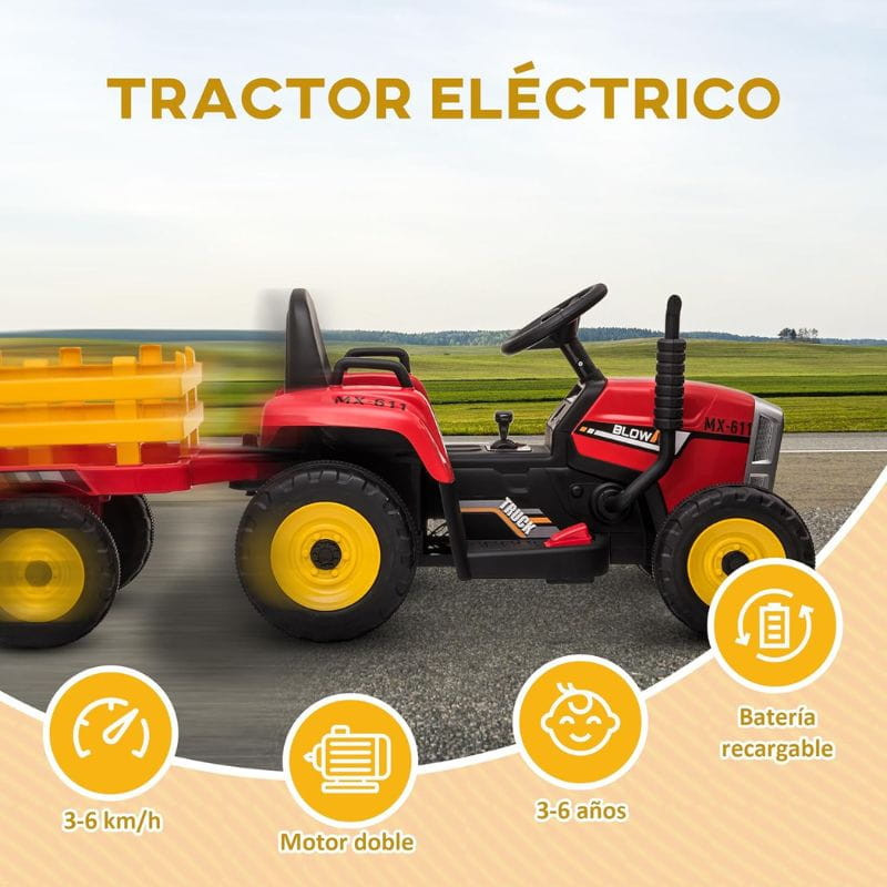  Tractor Ceres com reboque 12V Vermelho - Carro elétrico para crianças - Item2