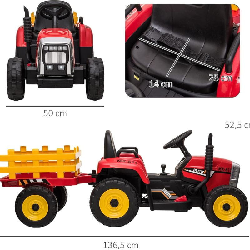  Tractor Ceres com reboque 12V Vermelho - Carro elétrico para crianças - Item1