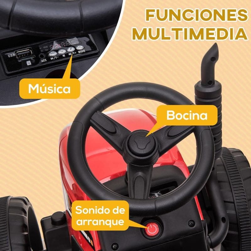  Tractor Ceres com reboque 12V Vermelho - Carro elétrico para crianças - Item6