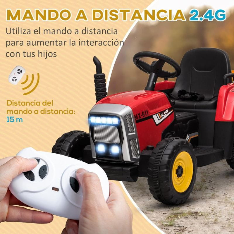  Tractor Ceres com reboque 12V Vermelho - Carro elétrico para crianças - Item5