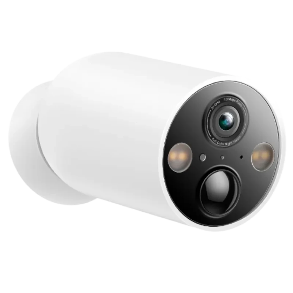 TP-Link Tapo C425 2K QHD exterior, cuerpo cilíndrico blanco, frontal negro con lente central, doble LED, sensor inferior y logotipo tapo, diseño IP66 - Ítem1