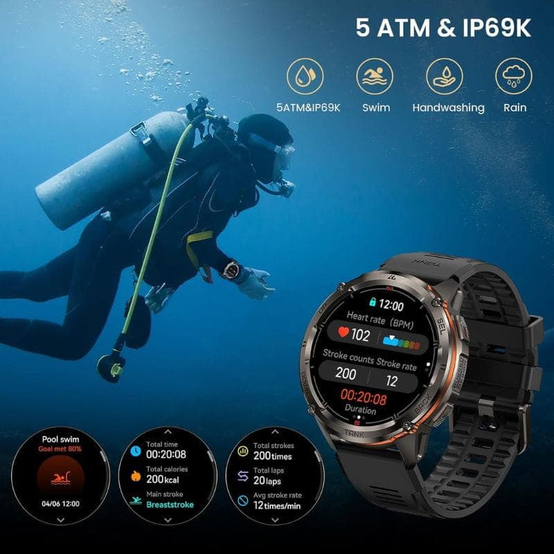 Kospet Tank T3 Ultra 2 Édition spéciale Noir - Montre intelligente étanche 5 ATM