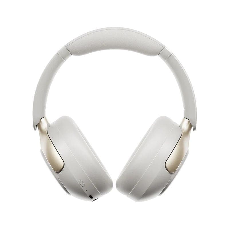 QCY H3 pro Blanco - Auriculares over-ear en color blanco con detalles dorados, diadema acolchada y copas grandes plegables con puertos y controles integrados