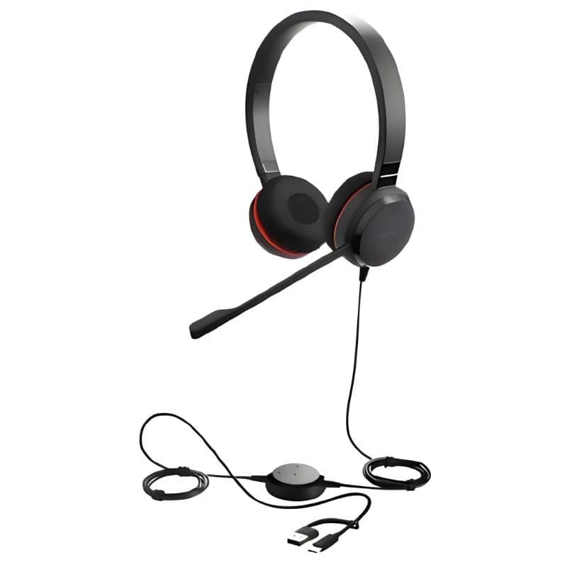 Jabra Evolve 30 II MS Stereo (USB-C/A) Preto, vista com o cabo