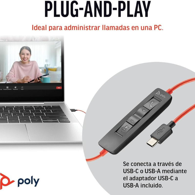 POLY Blackwire 3320 USB-C avec adaptateur USB-A - Casque PC - Ítem3