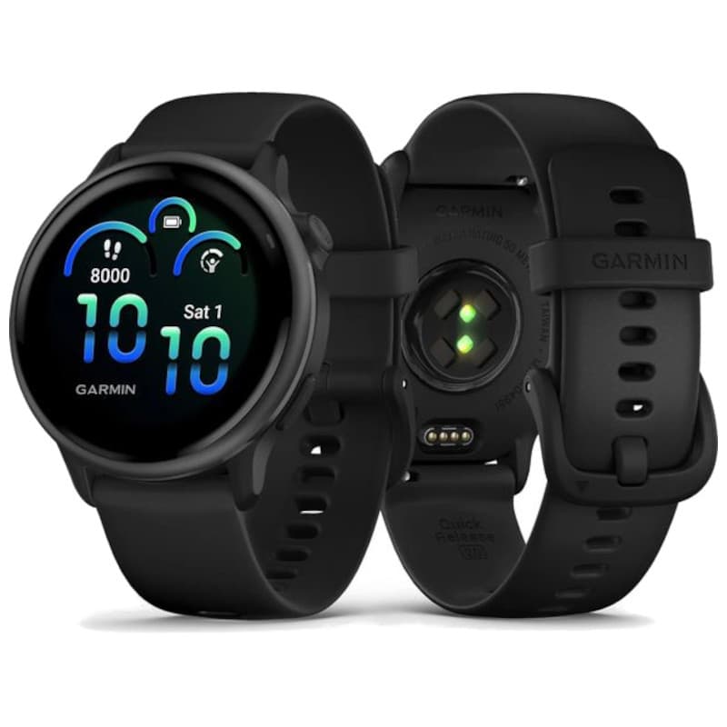 Garmin Vívoactive 6 Negro con pantalla circular AMOLED, correa de silicona negra, sensores ópticos de frecuencia cardiaca y cierre Quick Release