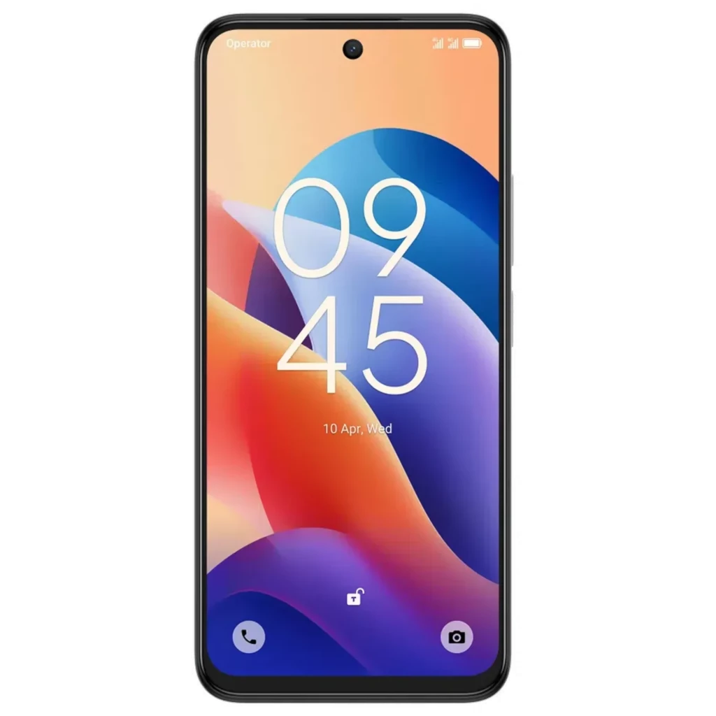 TCL 60 SE blanc avec grand écran percé, dos texturé et module photo rond triple capteur; marquage TCL vertical discret sur la coque - Ítem1