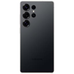 Parte trasera negro titanio con cuatro cámaras grandes y flash en esquina superior izquierda; acabado mate, bordes metálicos y logo Samsung centrado