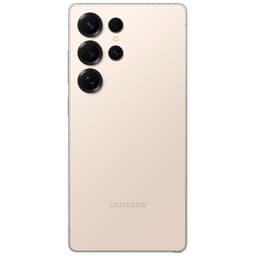 Parte trasera en color rosa titanio con acabado mate, cuatro cámaras grandes en módulo vertical y bordes metálicos pulidos. Logo Samsung centrado abajo