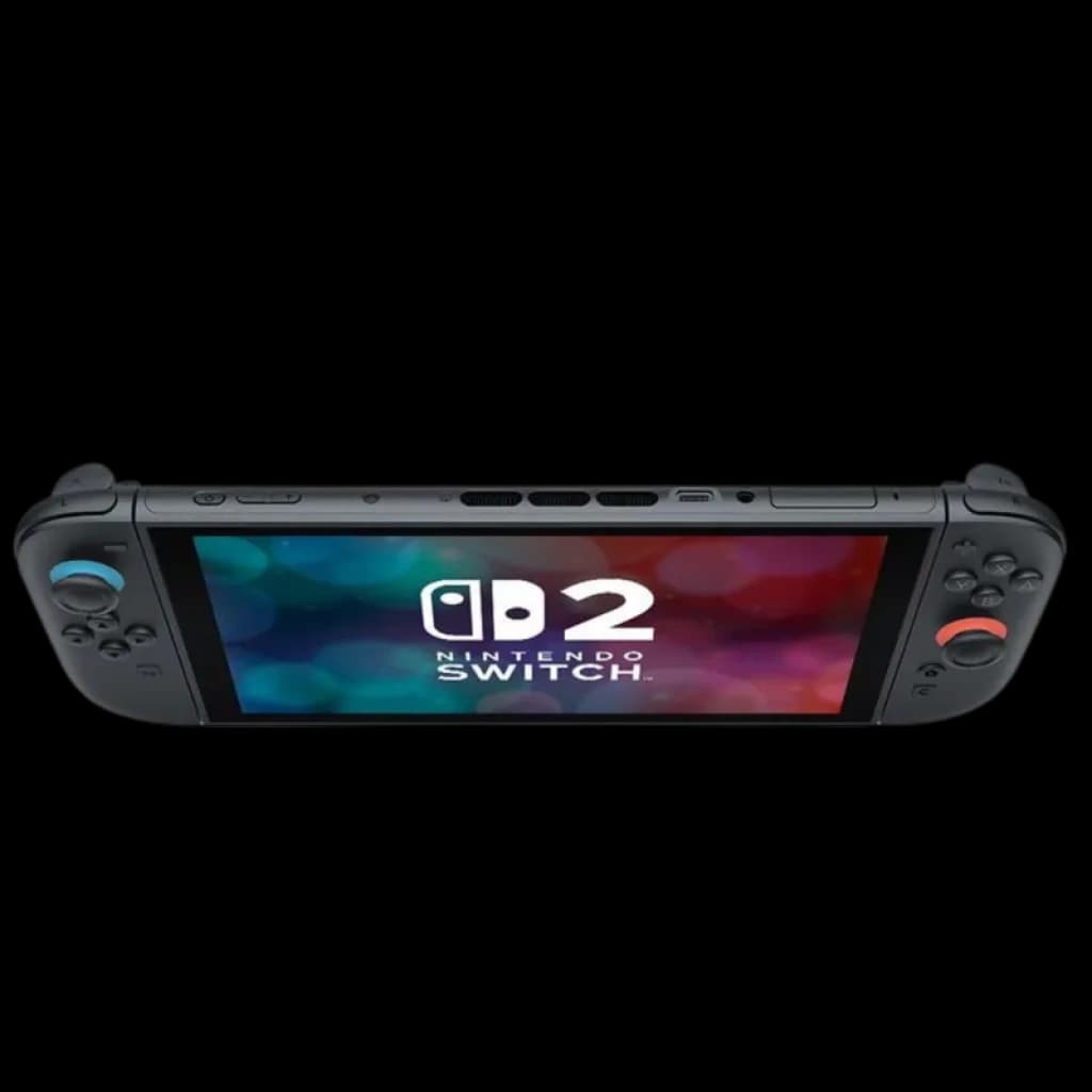 Nintendo Switch 2 Rénové Premium état avec écran large, Joy-Con bleu et rouge, finition noire soignée, ports supérieurs visibles et boutons ergonomiques