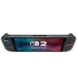 Nintendo Switch 2 Rénové Premium état avec écran large, Joy-Con bleu et rouge, finition noire soignée, ports supérieurs visibles et boutons ergonomiques