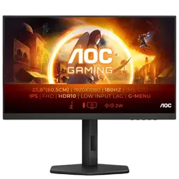 AOC 24G4XE 23,8" Full HD 180 Hz G-SYNC Preto/Cinza imagem frontal com características no ecrã