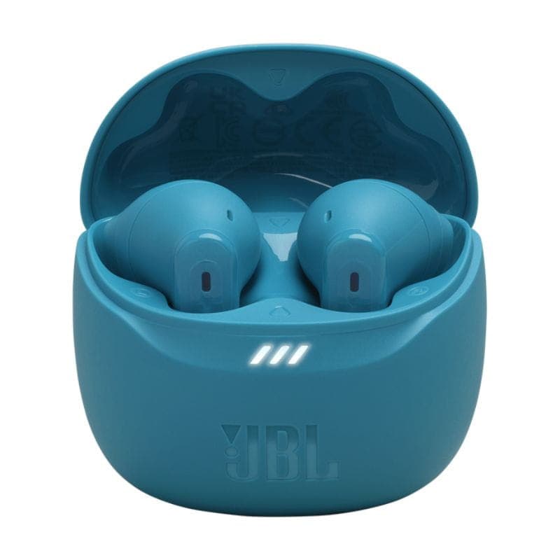 Imagem do JBL Tune Flex 2 Turquoise no estojo de carregamento