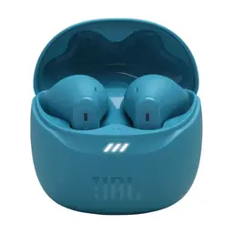 Imagem do JBL Tune Flex 2 Turquoise no estojo de carregamento