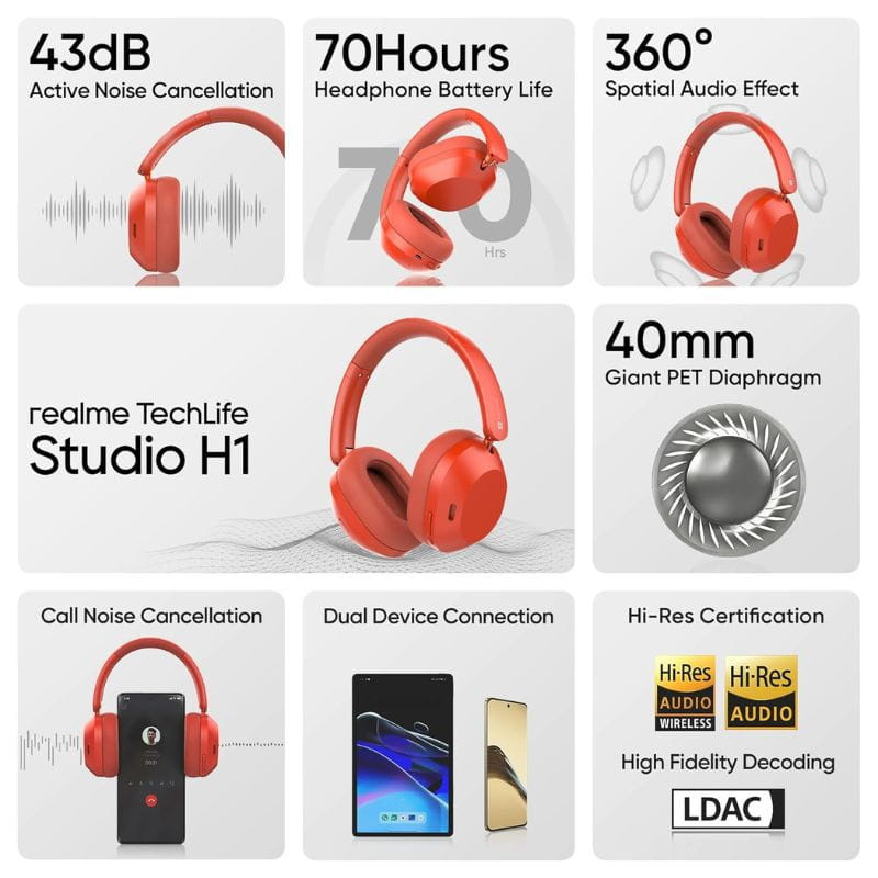 Auscultadores Realme Techlife Studio H1 Vermelho - Item1