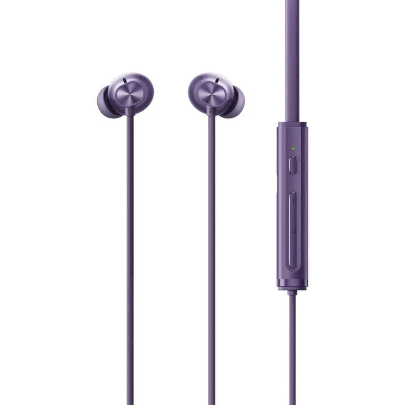 Realme Buds Wireless 5 ANC Lila pormenor dos auriculares e do comando