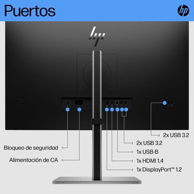 HP E27 G5 27" Full HD 75 Hz IPS Preto imagem das portas
