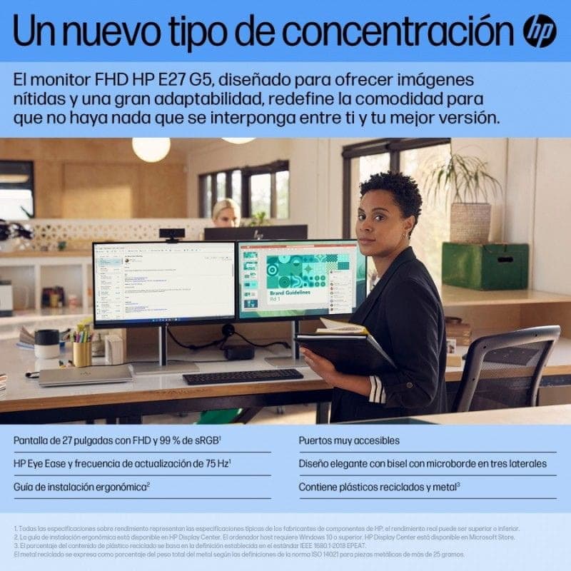 HP E27 G5 27" Full HD 75 Hz IPS Preto imagem  no trabalho