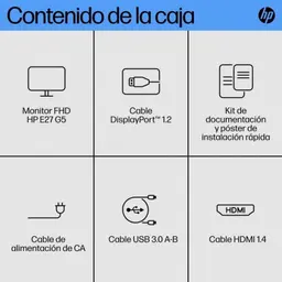 HP E27 G5 27" Full HD 75 Hz IPS Preto imagem do conteúdo da caixa