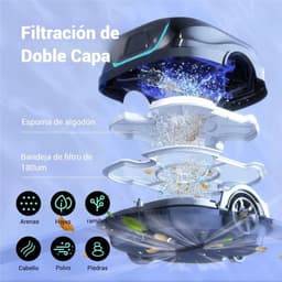 Wybot A1 - Limpador de Fundo para Piscinas com filtração dupla: espuma de algodão e bandeja 180 µm, retém areia, folhas, ramos, cabelo, pó e pedras