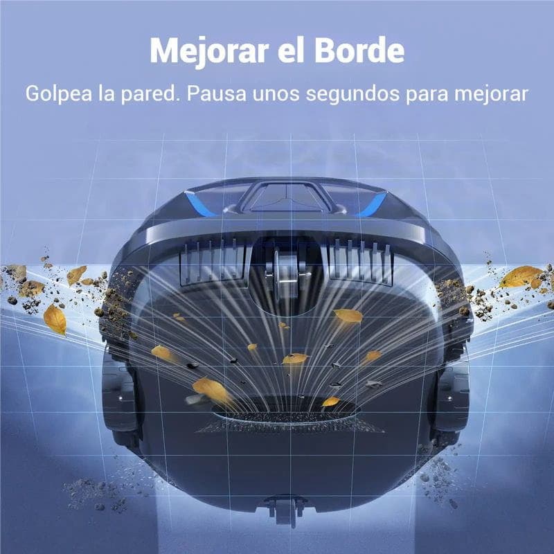 Wybot A1 limpador de fundo: robô compacto com escovas duplas, sucção poderosa e rodas largas, remove folhas e detritos ao atingir e melhorar bordas da