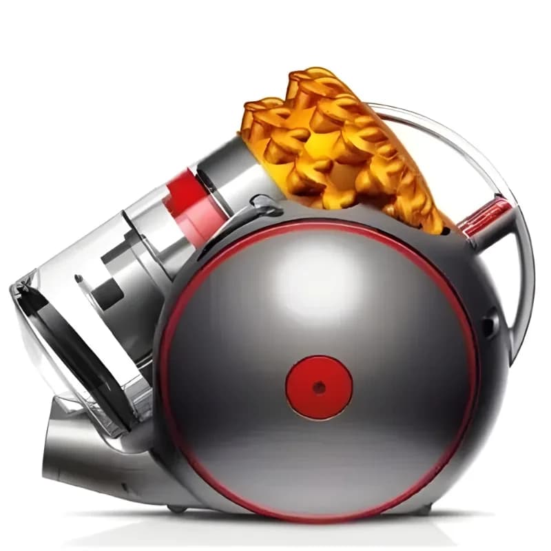 Dyson Cinetic Big ball Multi floor 2 - Aspirador de trenó prateado com corpo esférico, depósito transparente e topo dourado com cones ciclónicos visíveis