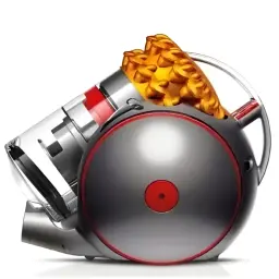 Dyson Cinetic Big ball Multi floor 2 - Aspirador de trenó prateado com corpo esférico, depósito transparente e topo dourado com cones ciclónicos visíveis