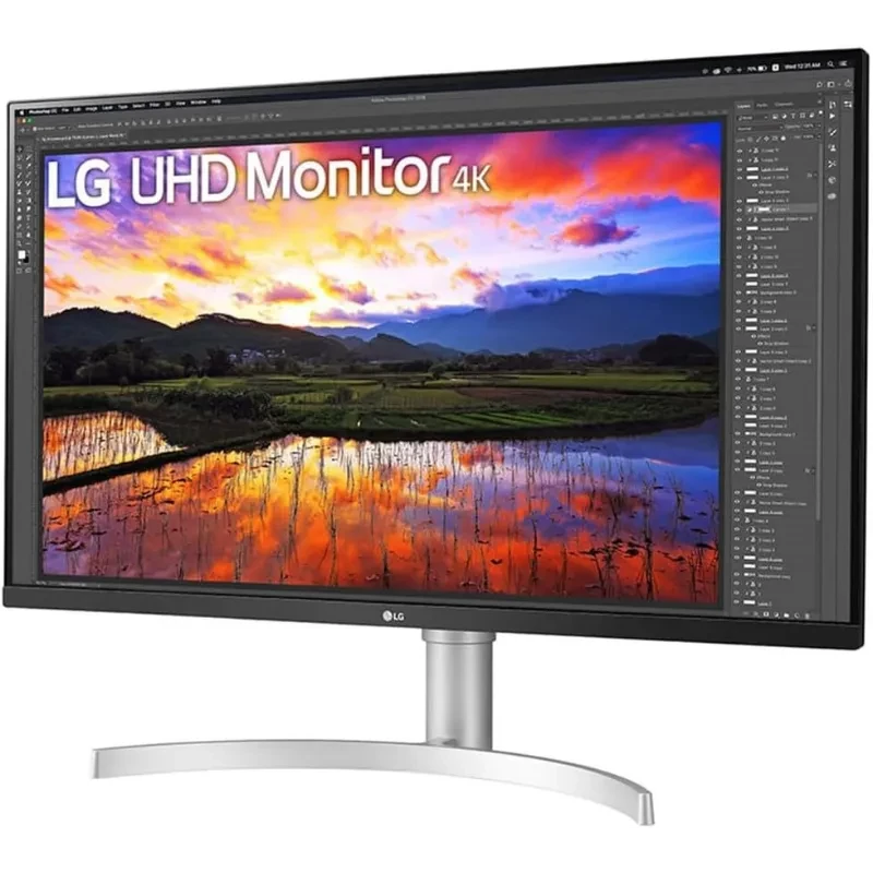 LG 32UN650K-W écran PC 32 pouces 4K UHD IPS, cadre fin noir, pied argent stable, affichage vif et détaillé idéal pour travail et multimédia - Ítem1