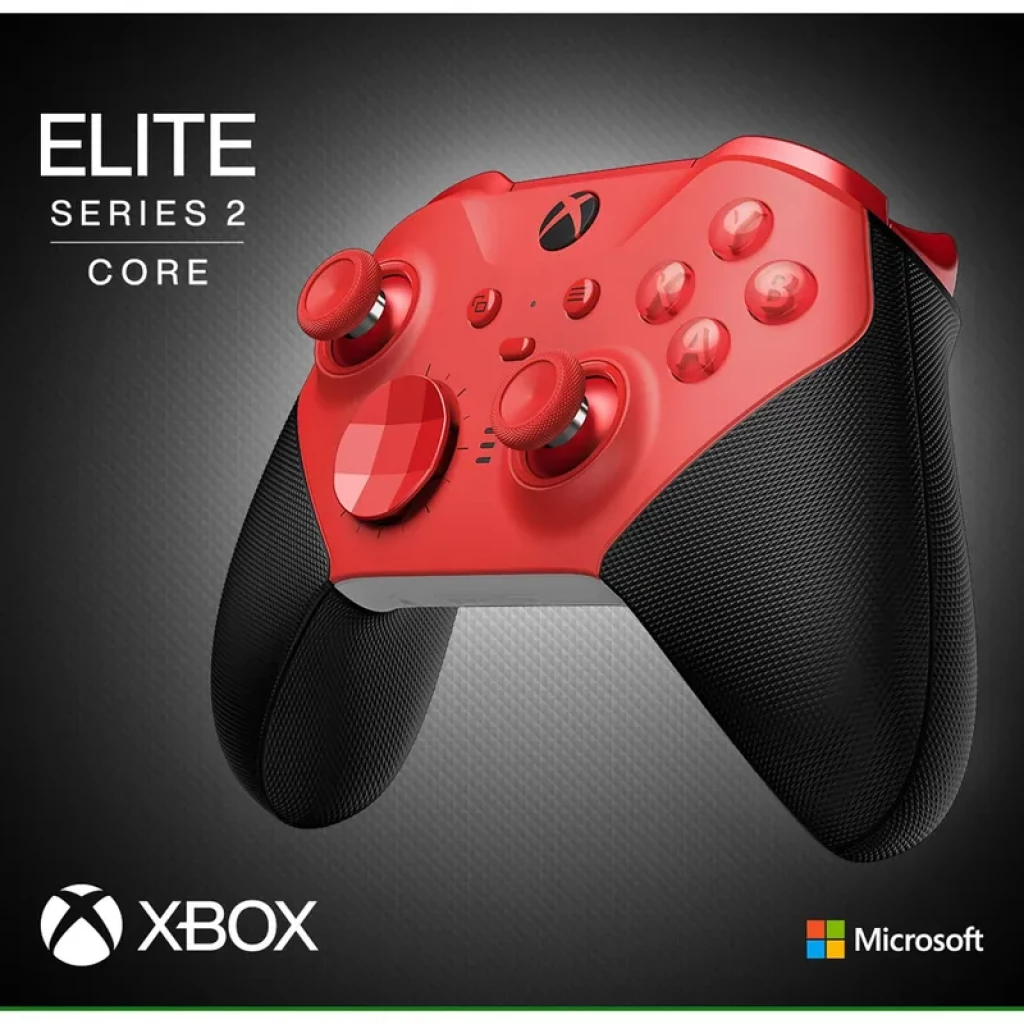 Manette Xbox Elite Series 2 Core rouge et noire, sticks et croix directionnelle rouges, poignées texturées noires, design ergonomique premium - Ítem4
