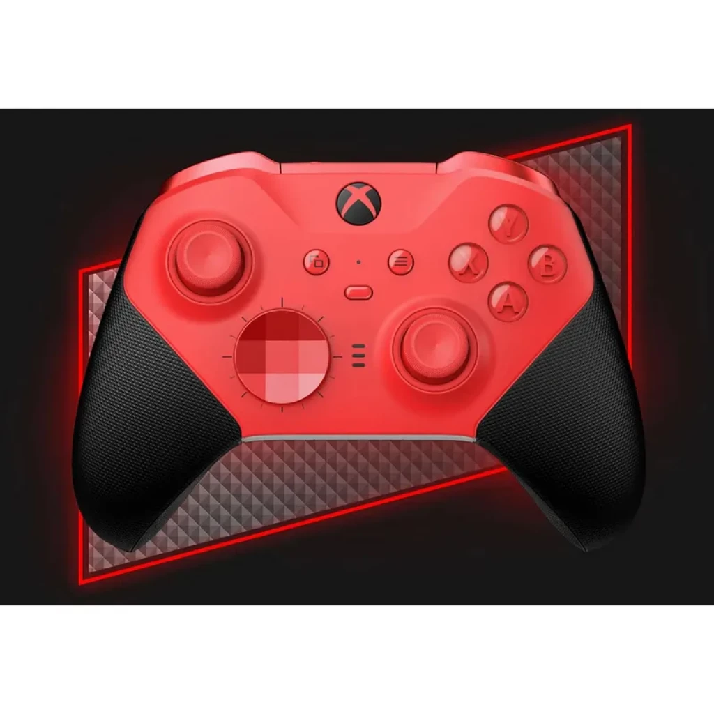 Manette Xbox Elite Series 2 Core rouge et noire, sticks et croix directionnelle rouges, poignées texturées noires, design ergonomique premium - Ítem7