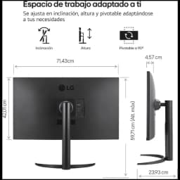 Monitor LG 32UR55OK-B 31,5 pulgadas 4K UHD LCD con soporte ajustable en altura, inclinación y giro 90°, diseño negro, puertos traseros accesibles