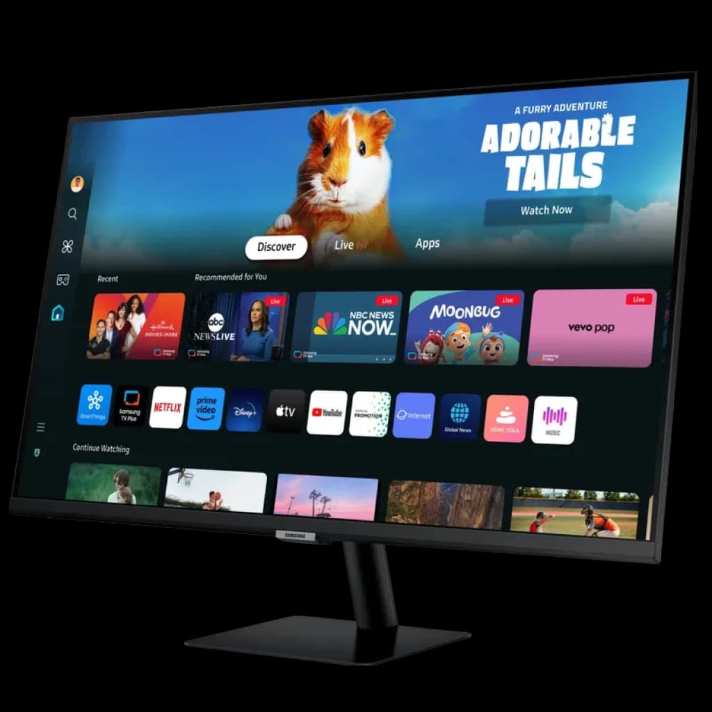 Samsung Smart Monitor M5 M50D 27 pouces, écran plat Full HD, bords fins, 60 Hz, interface Smart TV avec apps et contenus en streaming, pied noir élégant