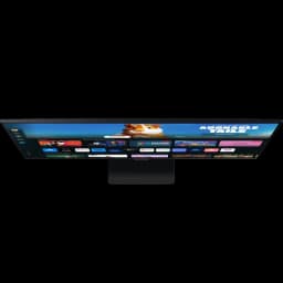 Samsung Smart Monitor M5 M50D 27 pouces Full HD 60 Hz, écran fin bords noirs, dalle brillante, interface Smart TV affichée avec apps colorées