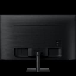 Dos du Samsung Smart Monitor M5 27 pouces noir, texture brossée, pied central robuste, montage VESA carré, ports USB et HDMI latéraux visibles