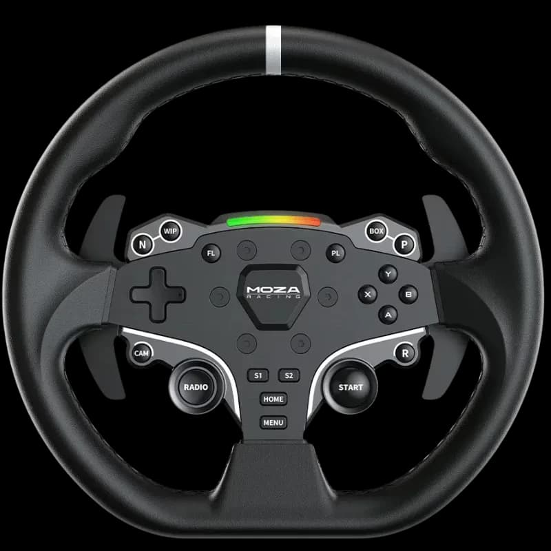 Moza R5 Racing Bundle PC - volante de simulação com aro esportivo, LEDs de marcha, muitos botões programáveis e construção robusta em preto