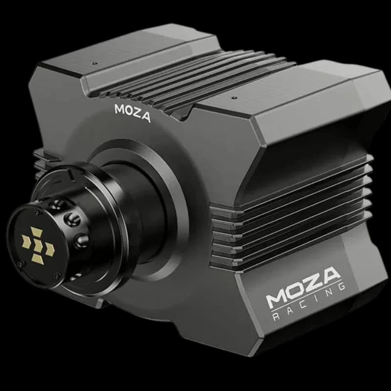 Moza R5 Racing Bundle PC – base de direção direta 5 Nm em alumínio, compacta e robusta, acabamento preto fosco com dissipadores e hub de conexão frontal