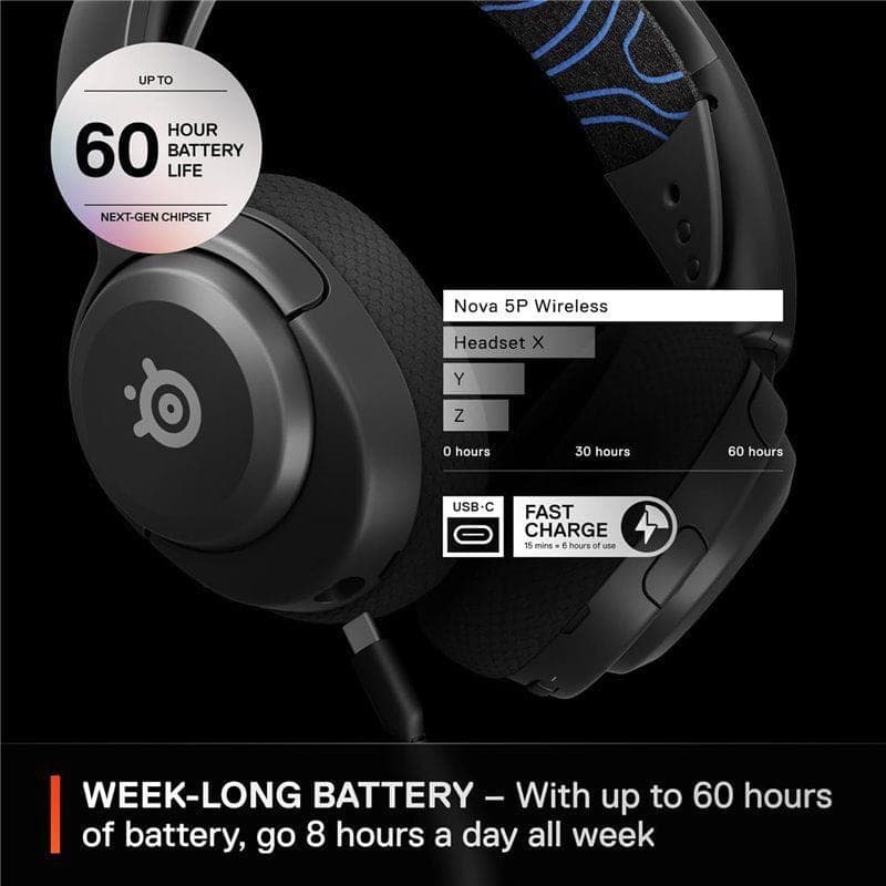 Steelseries Arctis Nova 5P - Auscultador sem fios para PlayStation com até 60 horas de autonomia da bateria