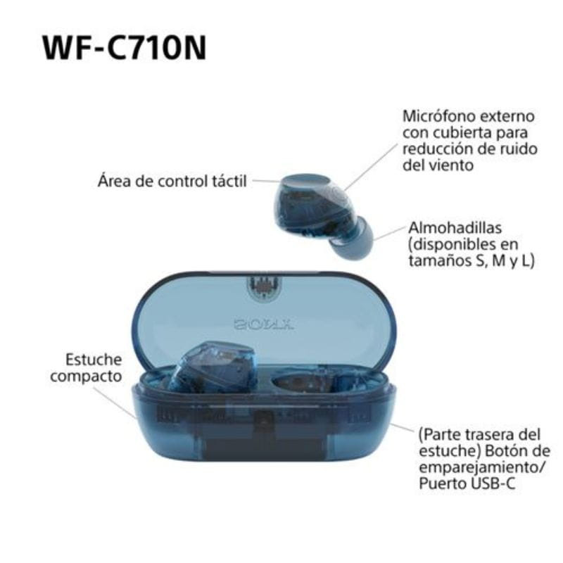 Écouteurs Sans Fil Sony WF-C710N - Réduction De Bruit Active, Jusqu'à 40h Autonomie, Charge Rapide, IPX4, Connexion Multipoint - Couleur Bleu Transparent