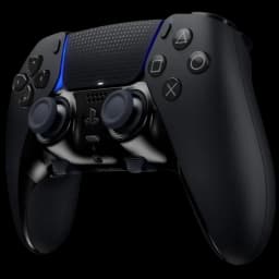 Mando Sony DualSense Edge PS5 en negro medianoche con iluminación azul, panel texturizado, sticks intercambiables, cruceta y botones icónicos PlayStation